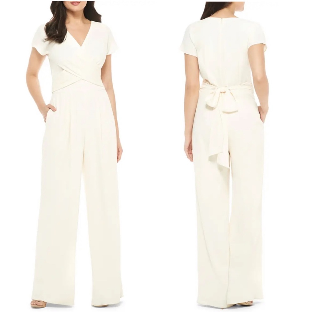 Gal Meets Glam Delaney Wrap Bodice Jumpsuit Cream